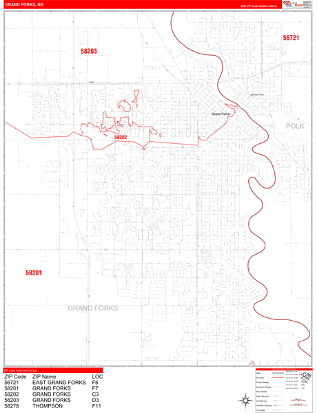 Grand Forks Zip Code Wall Map